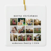 シンプルモダンタイプライター家族フォトコラージュ セラミックオーナメント (正面)