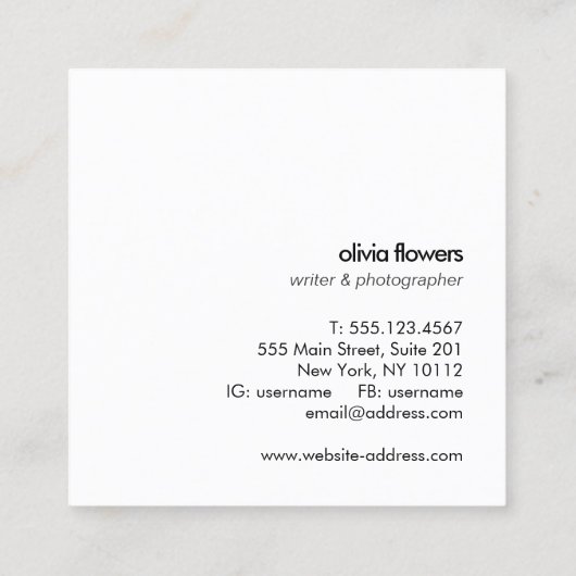 シンプルモダンタイポグラフィブラック スクエア名刺 (裏面)