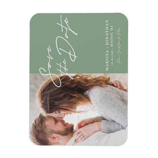 シンプルモダンタイポグラフィ写真の保存日付 マグネット (縦)