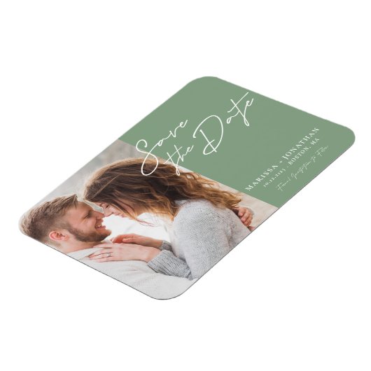 シンプルモダンタイポグラフィ写真の保存日付 マグネット (左側)