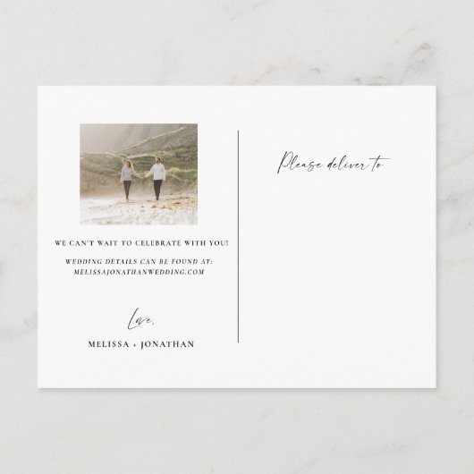 シンプルモダンタイポグラフィ写真の保存日付 案内ポストカード (裏面)