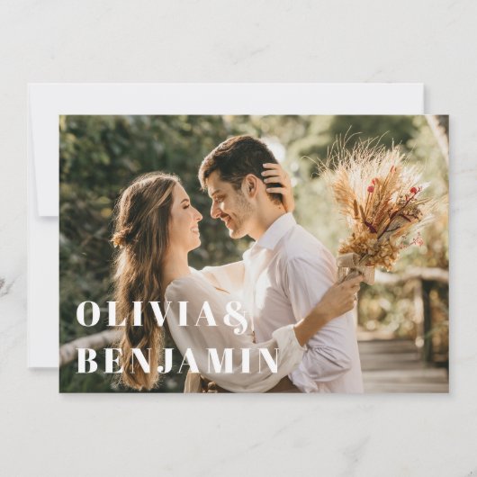 シンプルモダンタイポグラフィ写真の結婚緑 招待状 (正面)