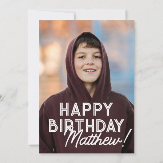 シンプルモダンタイポグラフィ写真誕生日挨拶 カード (正面)