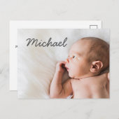 シンプルモダンタイポグラフィ男の赤ちゃん名フォト誕生 案内ポストカード (正面/裏面)