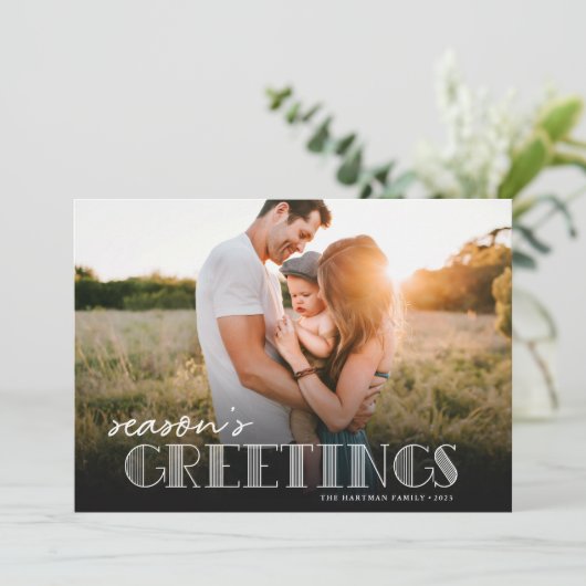 シンプルモダンタイポグラフィ白い挨拶の写真 シーズンカード (スタンド正面)