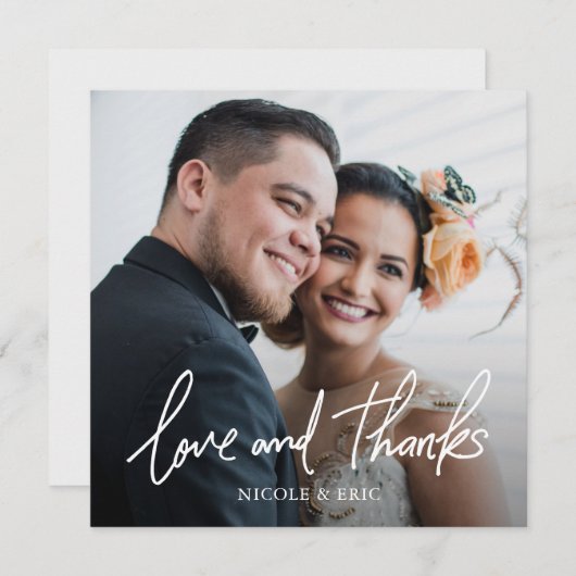シンプルモダンタイポグラフィ結婚写真 サンキューカード (正面/裏面)