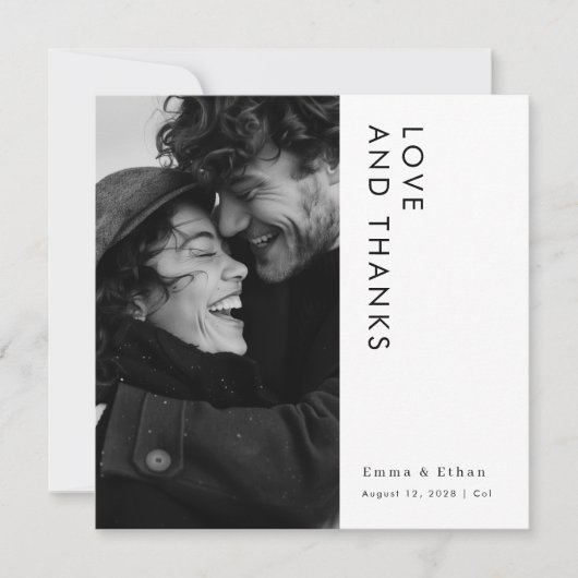 シンプルモダンタイポグラフィ結婚写真 サンキューカード (正面)