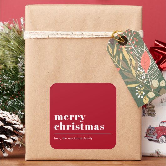 シンプルモダンタイポグラフィ赤 スクエアシール (クリスマス)