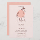 シンプルモダンダスティピンクパームツリーズビーチ結婚式 招待状 (正面/裏面)