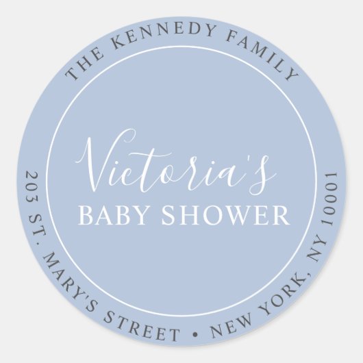 シンプルモダンダスティブルー差出人住所ラベル ラウンドシール (正面)