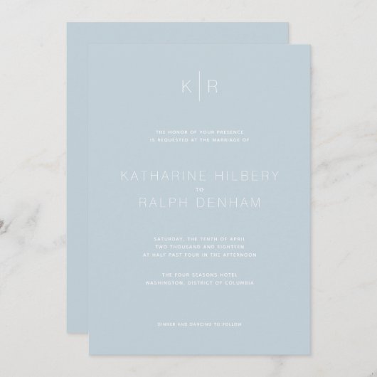 シンプルモダンダスティブルー結婚式招待状 招待状 (正面/裏面)