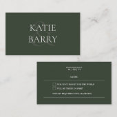 シンプルモダンダークグリーンRSVPカード エンクロージャーカード (正面/裏面)