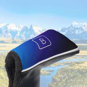 シンプルモダンダークブルーグラデーショングラディエント&モノグラム ゴルフヘッドカバー