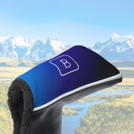 シンプルモダンダークブルーグラデーショングラディエント&モノグラム ゴルフヘッドカバー