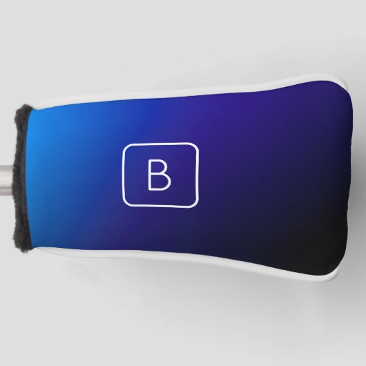 シンプルモダンダークブルーグラデーショングラディエント&モノグラム ゴルフヘッドカバー (正面)