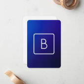 シンプルモダンダークブルーグラデーショングラディエント&モノグラム ノートカード (正面/裏面インサイチュ)