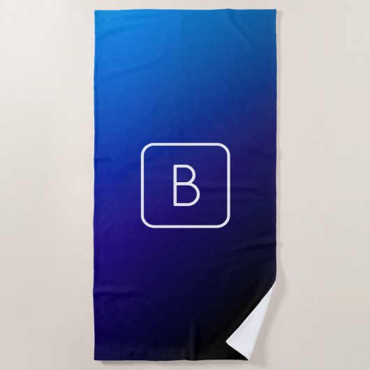 シンプルモダンダークブルーグラデーショングラディエント&モノグラム ビーチタオル (正面)