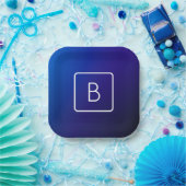 シンプルモダンダークブルーグラデーショングラディエント&モノグラム ペーパープレート (パーティー)