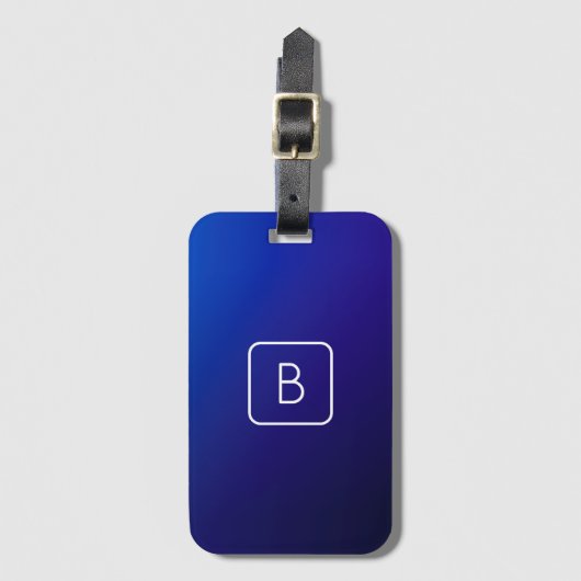 シンプルモダンダークブルーグラデーショングラディエント&モノグラム ラゲッジタグ (正面縦)