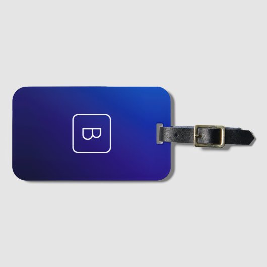 シンプルモダンダークブルーグラデーショングラディエント&モノグラム ラゲッジタグ (正面横)