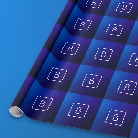 シンプルモダンダークブルーグラデーショングラディエント&モノグラム ラッピングペーパー