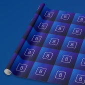 シンプルモダンダークブルーグラデーショングラディエント&モノグラム ラッピングペーパー