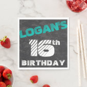 シンプルモダンティール（緑がかった色）とブラック10代のボーイ誕生日 スタンダードランチョンナプキン (インサイチュ)