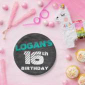 シンプルモダンティール(緑がかった色)とブラック10代のボーイ誕生日 ペーパープレート (パーティー)