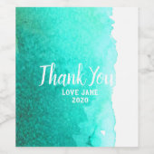 シンプルモダンティール（緑がかった色）水の色感謝していギフト ワインラベル (シングルラベル)