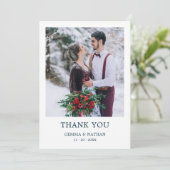 シンプルモダンティール(緑がかった色)1写真結婚のサンキューカード サンキューカード (スタンド正面)