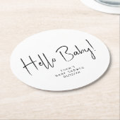 シンプルモダンニュートラルベビーシャワーハローベビー ラウンドペーパーコースター (アングル)