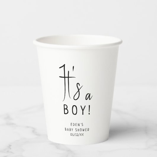 シンプルモダンニュートラル男の子!赤ちゃんシャワー 紙コップ (正面)
