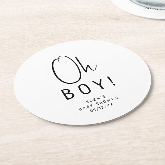 シンプルモダンニュートラル赤ちゃんシャワーおおーい！ ラウンドペーパーコースター (アングル)