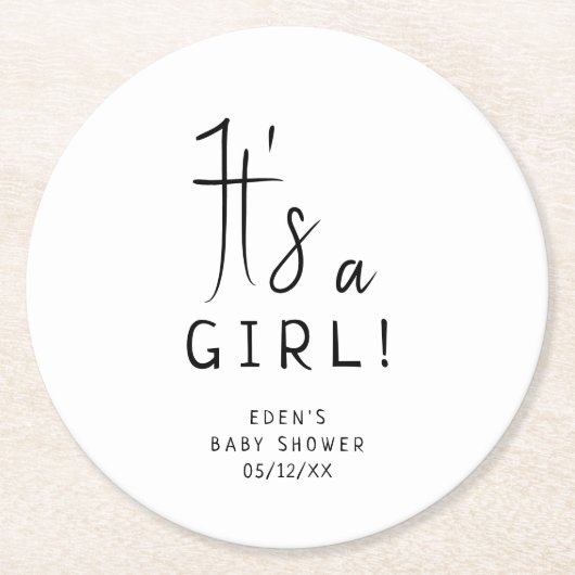 シンプルモダンニュートラル赤ちゃんシャワー女の子 ラウンドペーパーコースター (正面)