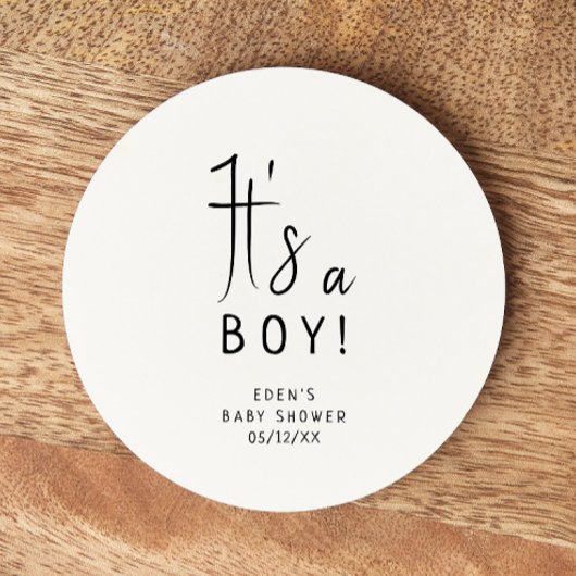 シンプルモダンニュートラル赤ちゃんシャワー男の子 ラウンドペーパーコースター