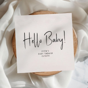 シンプルモダンニュートラルHello Baby Shower Napkins スタンダードカクテルナプキン