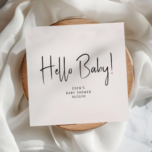シンプルモダンニュートラルHello Baby Shower Napkins スタンダードカクテルナプキン