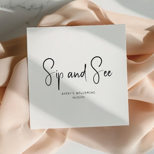 シンプルモダンニュートラルSipとSee Napkins スタンダードカクテルナプキン