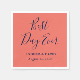 シンプルモダンネイビーブルー&コーラル結婚ズ スタンダードカクテルナプキン