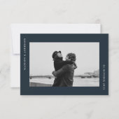 シンプルモダンネイビー結婚ブルーのロマンチック写真 サンキューカード (正面)