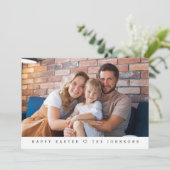 シンプルモダンハッピーイースターカスタムワンファミリーフォト シーズンカード (スタンド正面)