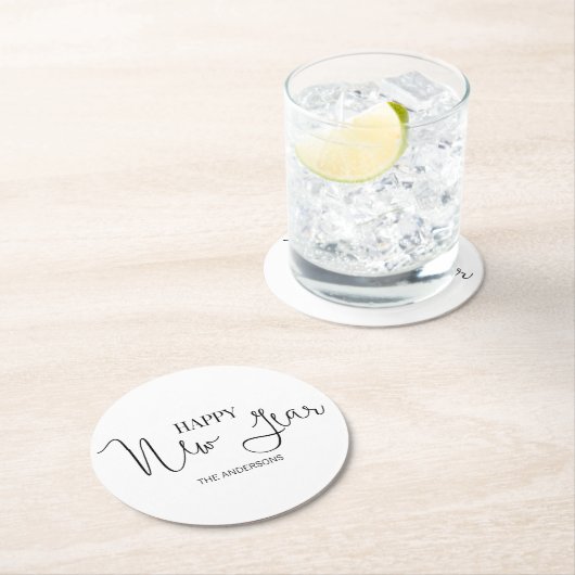 シンプルモダンハッピーニューイヤー紙コースター ラウンドペーパーコースター (インサイチュ)