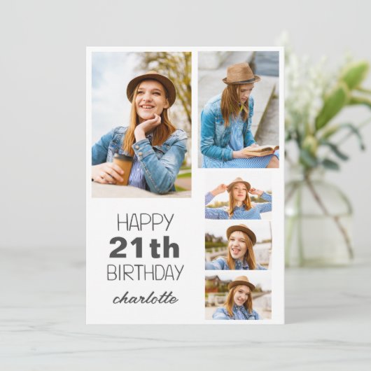 シンプルモダンハッピーバースデースタイリッシュ任意の年齢写真 カード (スタンド正面)