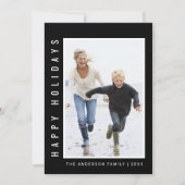 シンプルモダンハッピーホリデイズフォトブラック シーズンカード (正面)