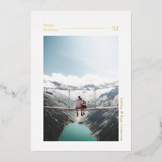 シンプルモダンハッピーホリデイズフォトホリデーカード 箔シーズンカード (正面)