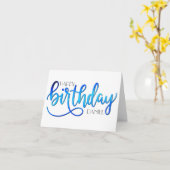 シンプルモダンハンドレタリングブルー誕生日 カード (黄色い花)