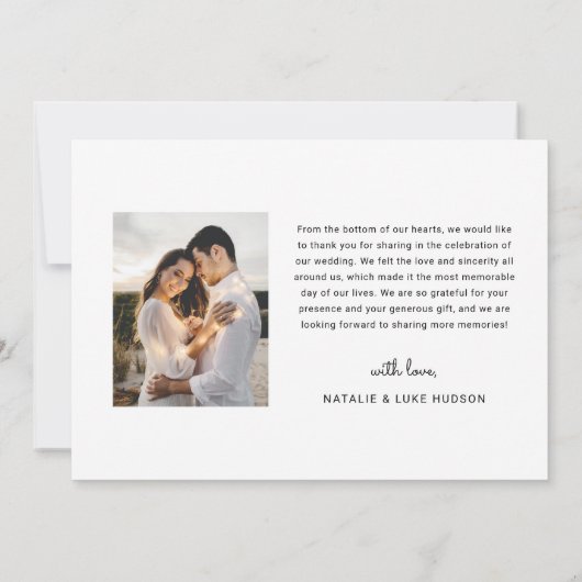 シンプルモダンハート結婚スクリプトの写真 サンキューカード (裏面)