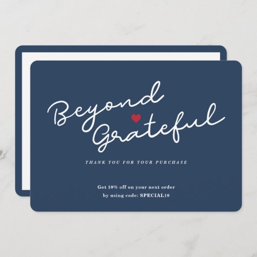 シンプルモダンハート – 海軍ビジネスサンキューカード サンキューカード (正面/裏面)