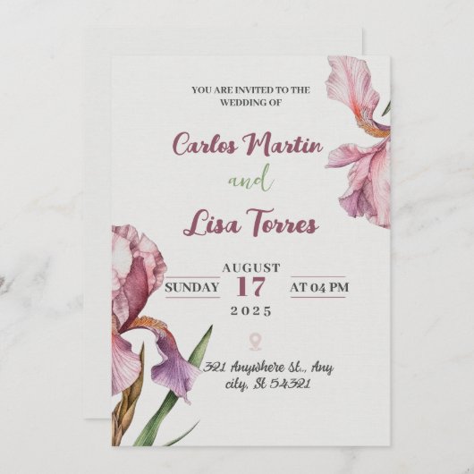 シンプルモダンバラ結婚式招待状 招待状 (正面/裏面)