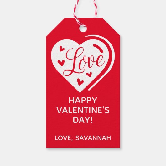 シンプルモダンバレンタインデー愛ハート赤白 ギフトタグ (正面)